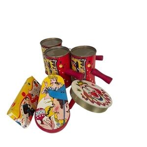 Tin Toy noise Maker, lot of 7, Kirchof, U.S. metal toy, life of the party.